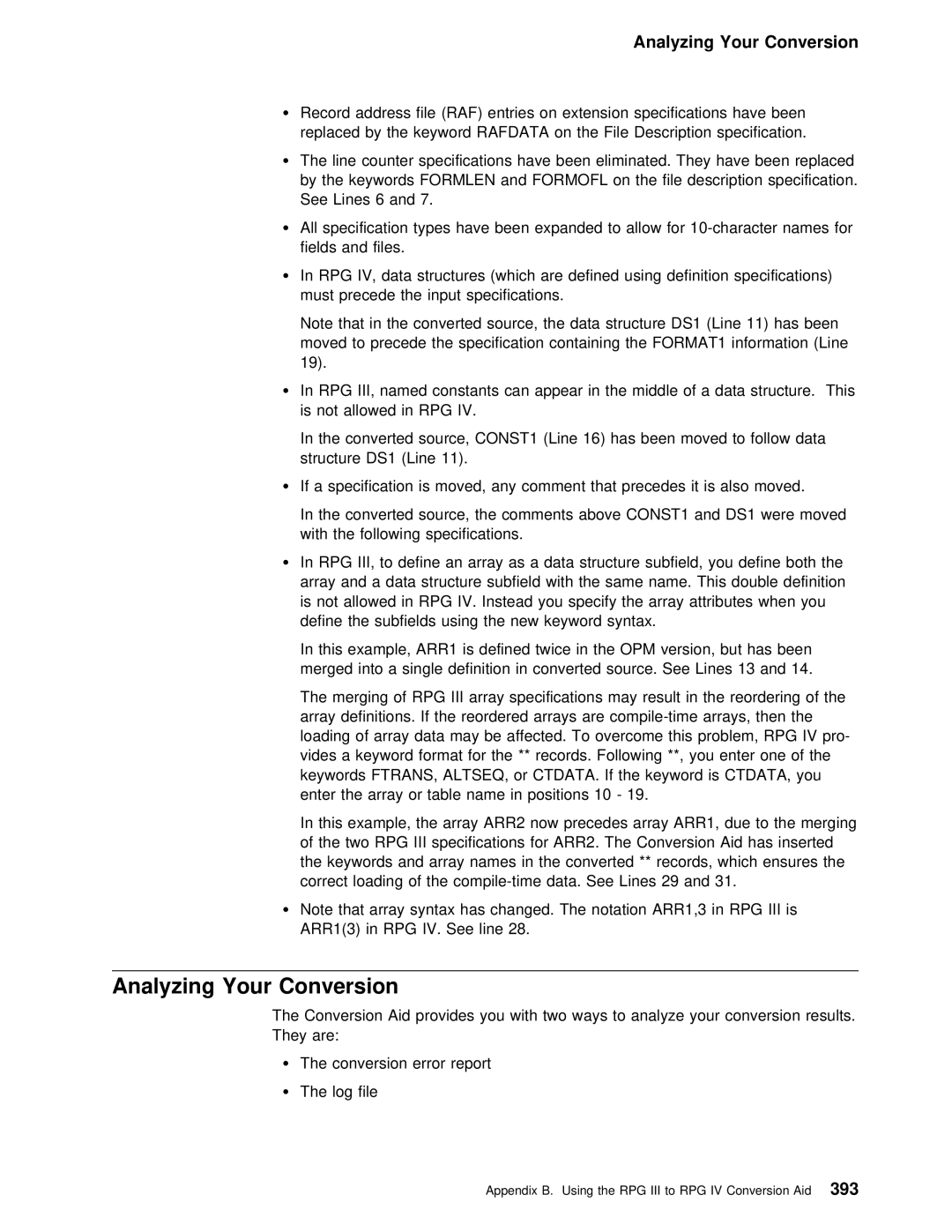 IBM AS/400 manual Analyzing Your Conversion, DS1, Named Constants can appear in the middle Dat Not Allowed 