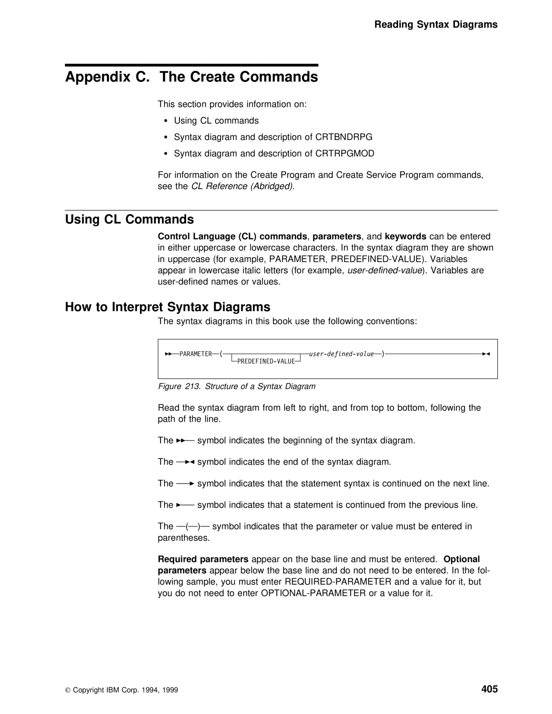 IBM AS/400 Appendix C. The Create Commands, Using CL Commands, How to Interpret Syntax Diagrams, Reading Syntax Diagrams 