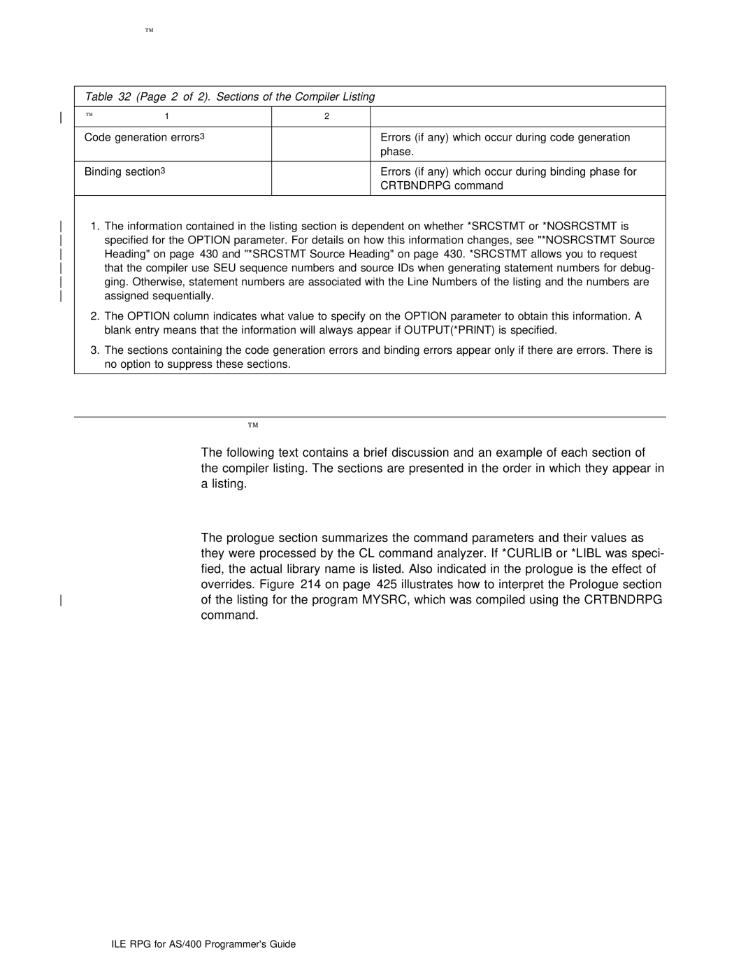 IBM AS/400 manual Compiler Listing, Reading a, Which was Compiled Using, Crtb 