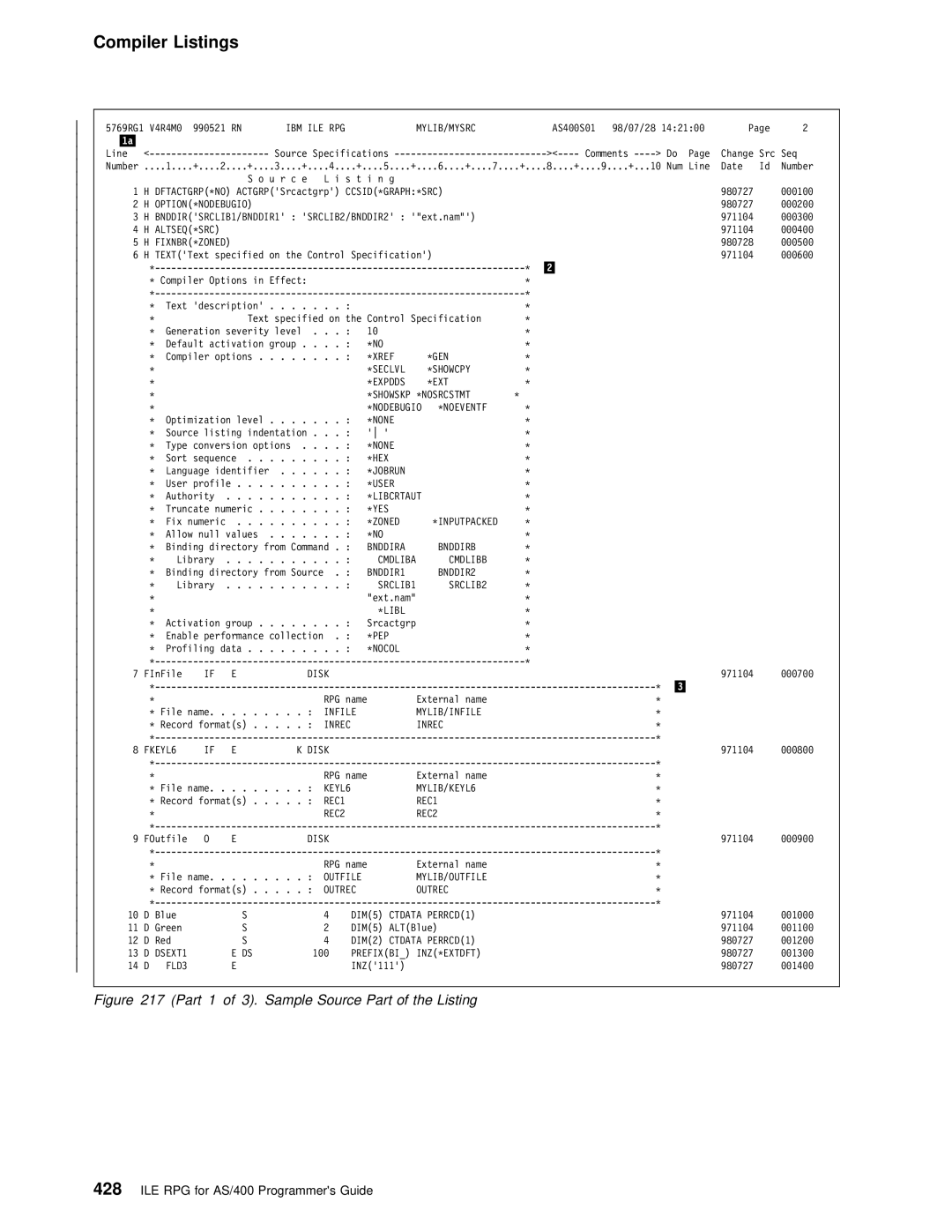 IBM AS/400 manual Part 1 of 3. Sample Source Part of the Listing 