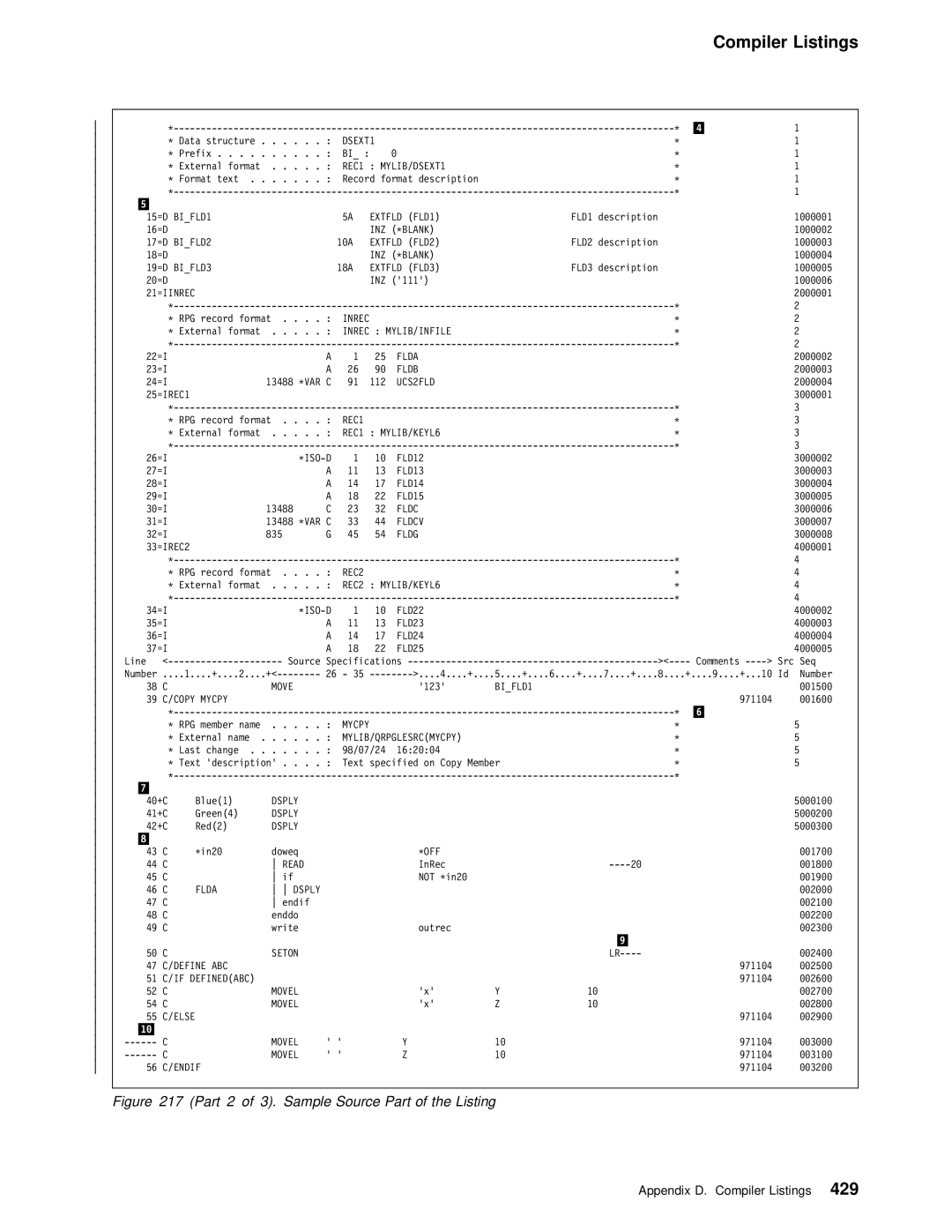 IBM AS/400 manual Part 2 of 3. Sample Source Part of the Listing 