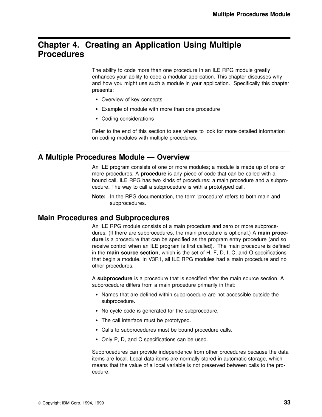 IBM AS/400 manual Creating an Application Using Multiple Procedures, Multiple Procedures Module, Overview, Dure 