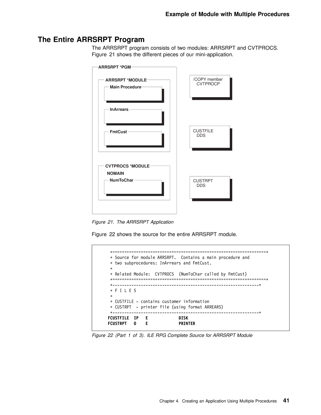 IBM AS/400 manual Entire Arrsrpt Program, Fcustfile Disk Fcustrpt Printer 