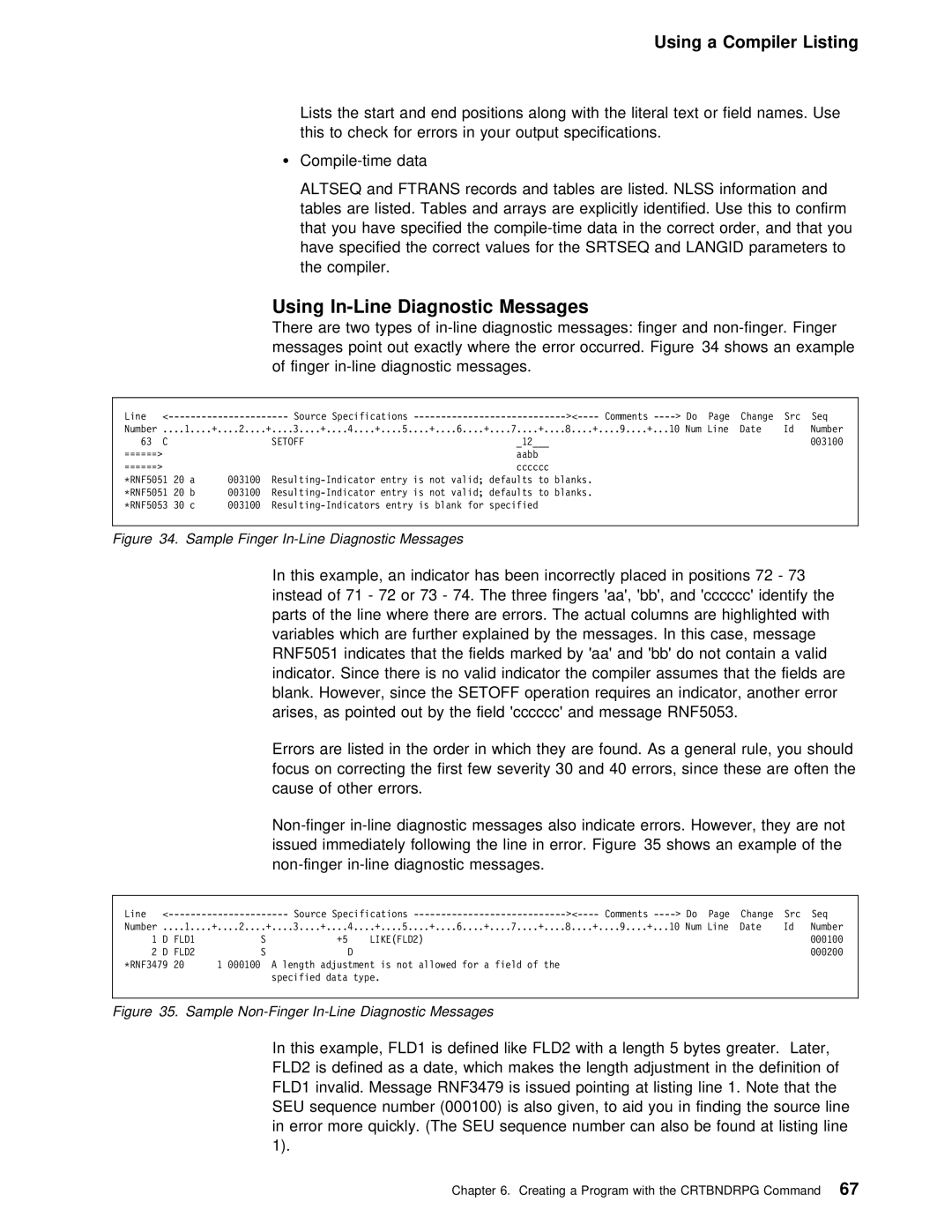 IBM AS/400 manual Using In-Line Diagnostic Messages, FLD2, FLD1, Seu 