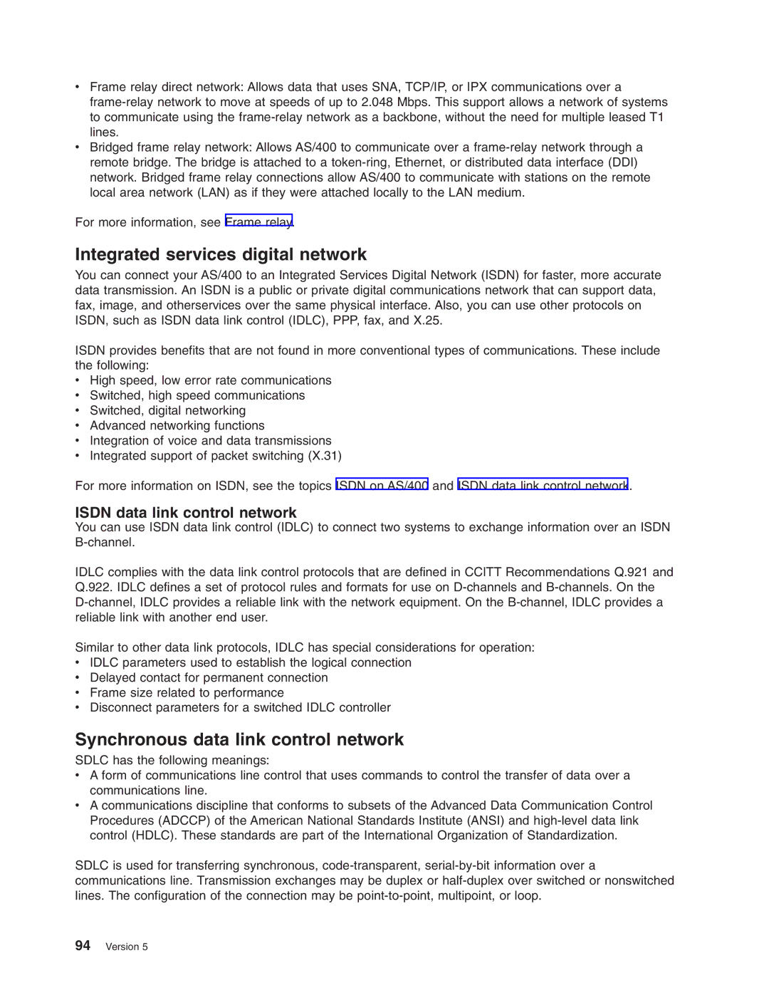 IBM AS/400 Integrated services digital network, Synchronous data link control network, Isdn data link control network 