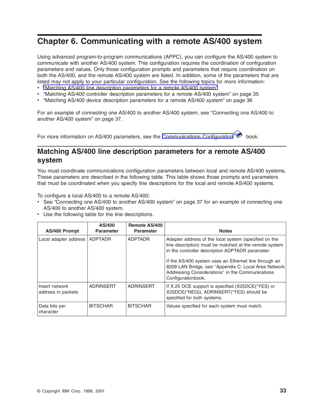 IBM manual Communicating with a remote AS/400 system, AS/400 Remote AS/400 AS/400 Prompt, Adptadr, Adrinsert, Bitschar 