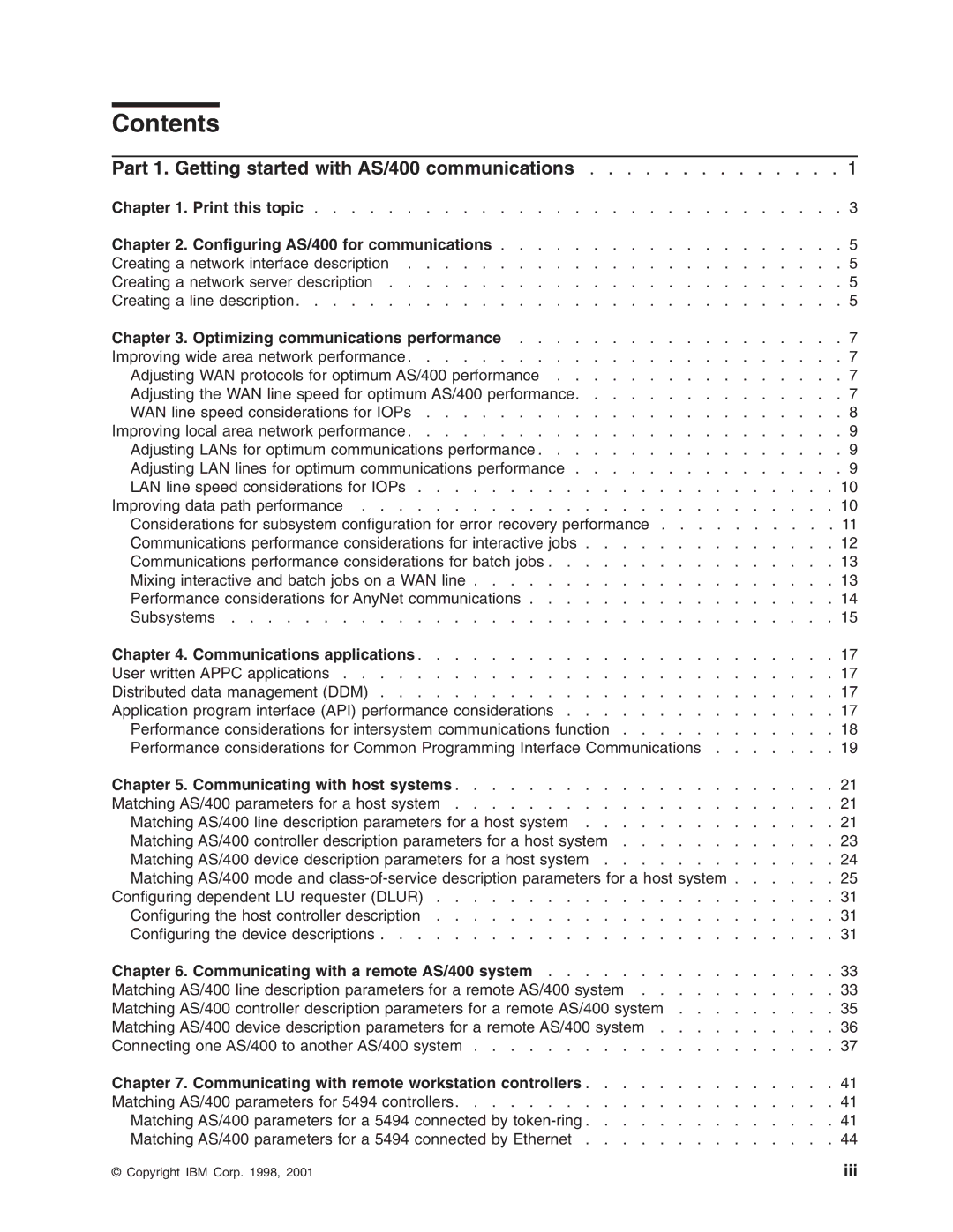 IBM AS/400 manual Contents 