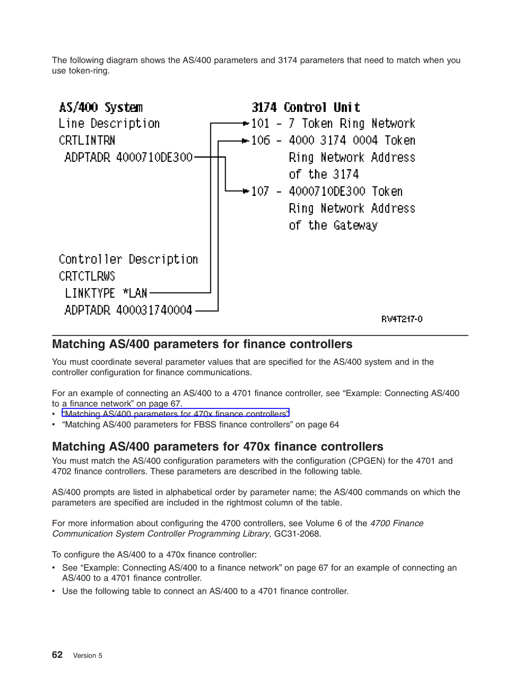 IBM manual Matching AS/400 parameters for finance controllers, Matching AS/400 parameters for 470x finance controllers 