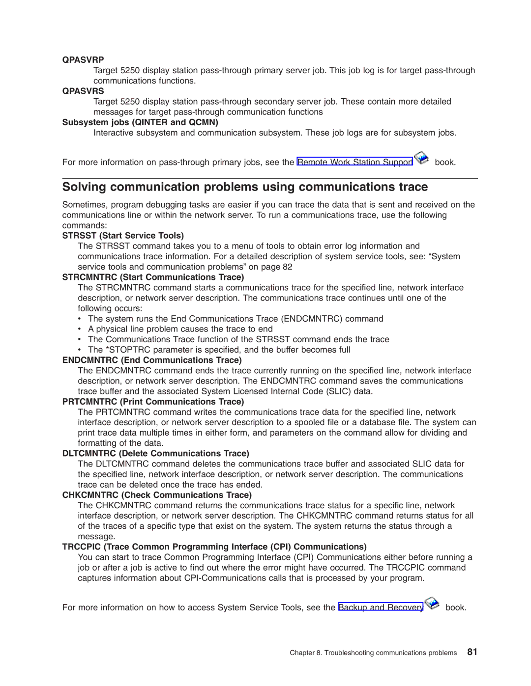 IBM AS/400 manual Solving communication problems using communications trace, Qpasvrp 