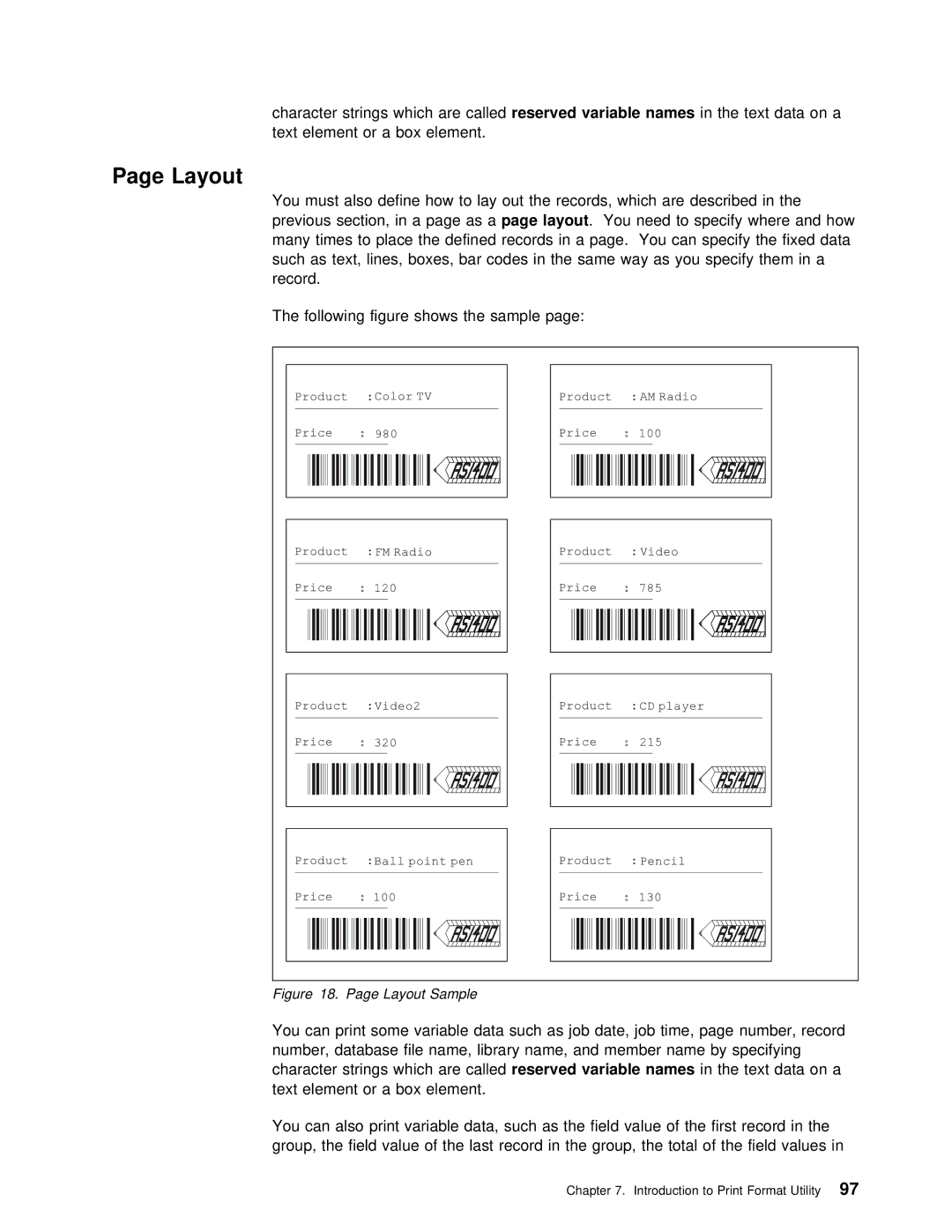 IBM AS/400 manual Layout, Character strings Which, Text data on a, Text element or Box Element 