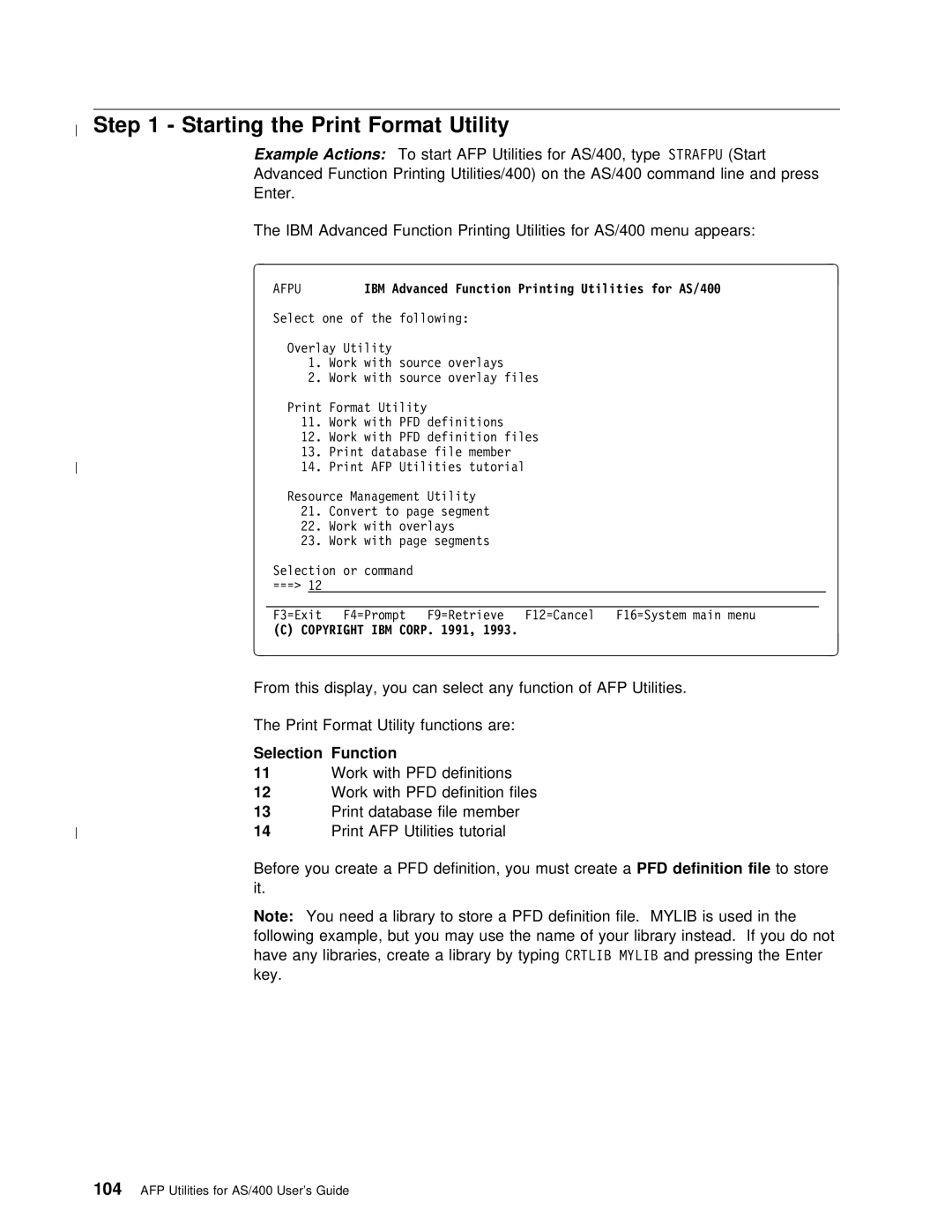 IBM AS/400 manual Starting Print, Start AFP Utilities For, Toa store, Selection Function 