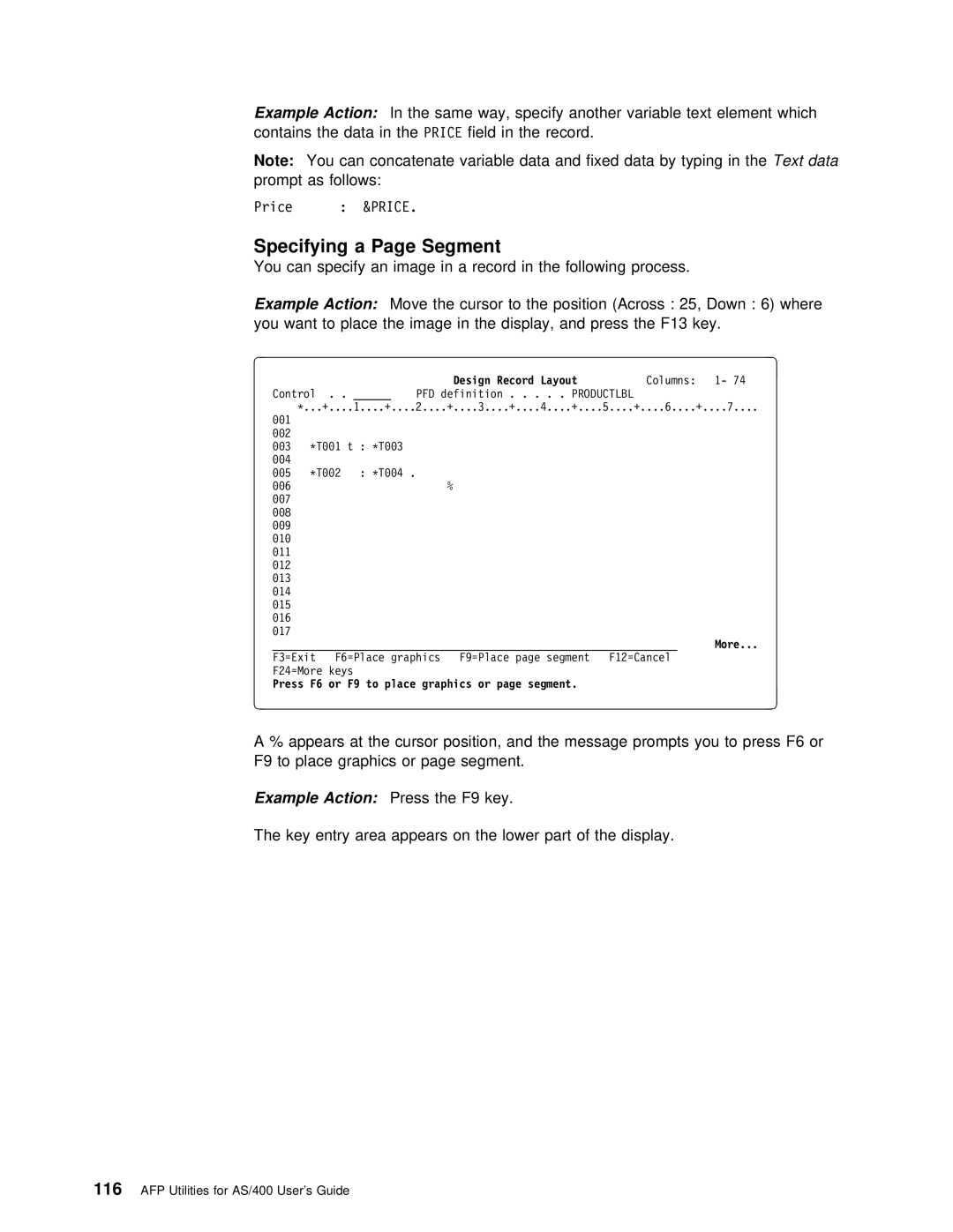 IBM AS/400 manual Specifying a Page Segment, Design Record Layout 