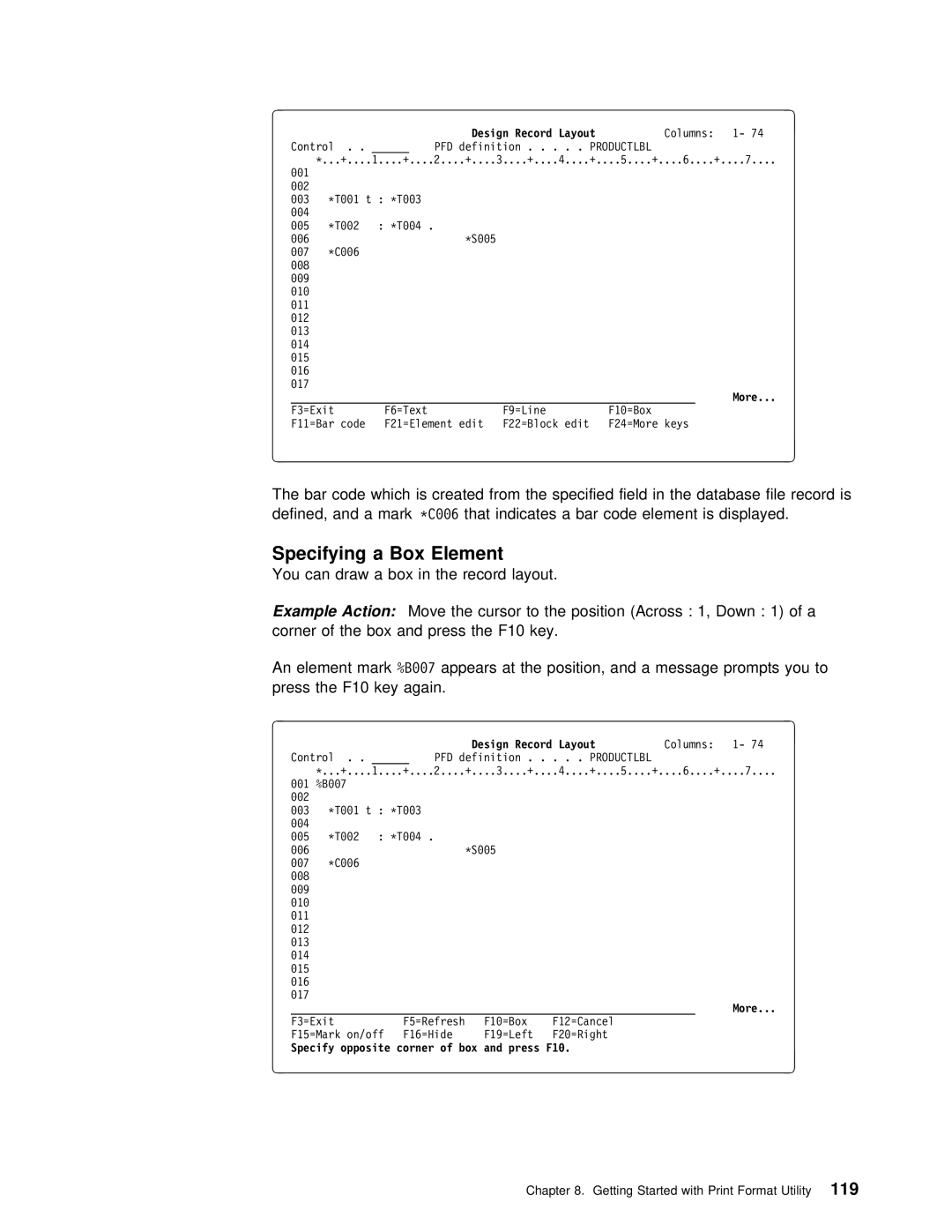 IBM AS/400 manual Specifying a Box Element 