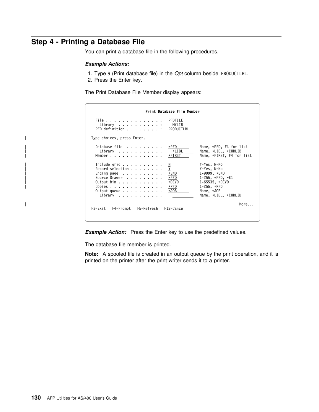 IBM AS/400 manual Printing a Database File, You can print a database file in the following procedures 