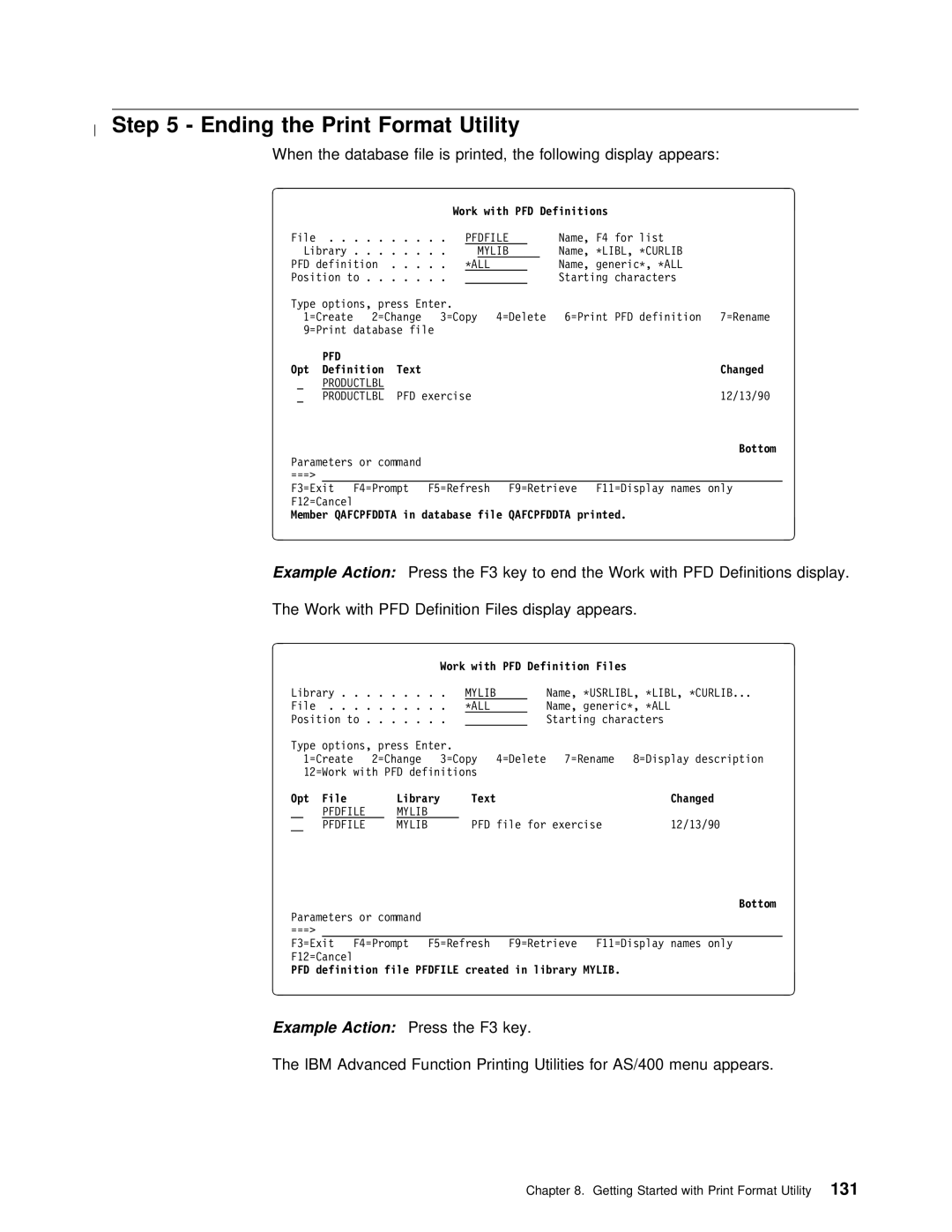 IBM AS/400 manual Ending, Print, Format 