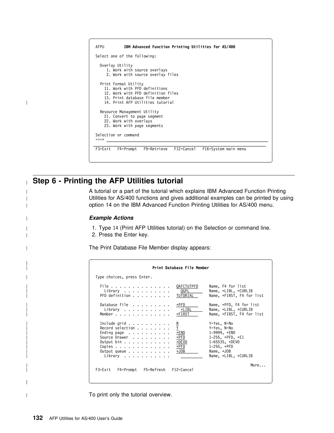 IBM AS/400 manual Printing, Tutorial, To print only the tutorial overview, Print Database File Member 