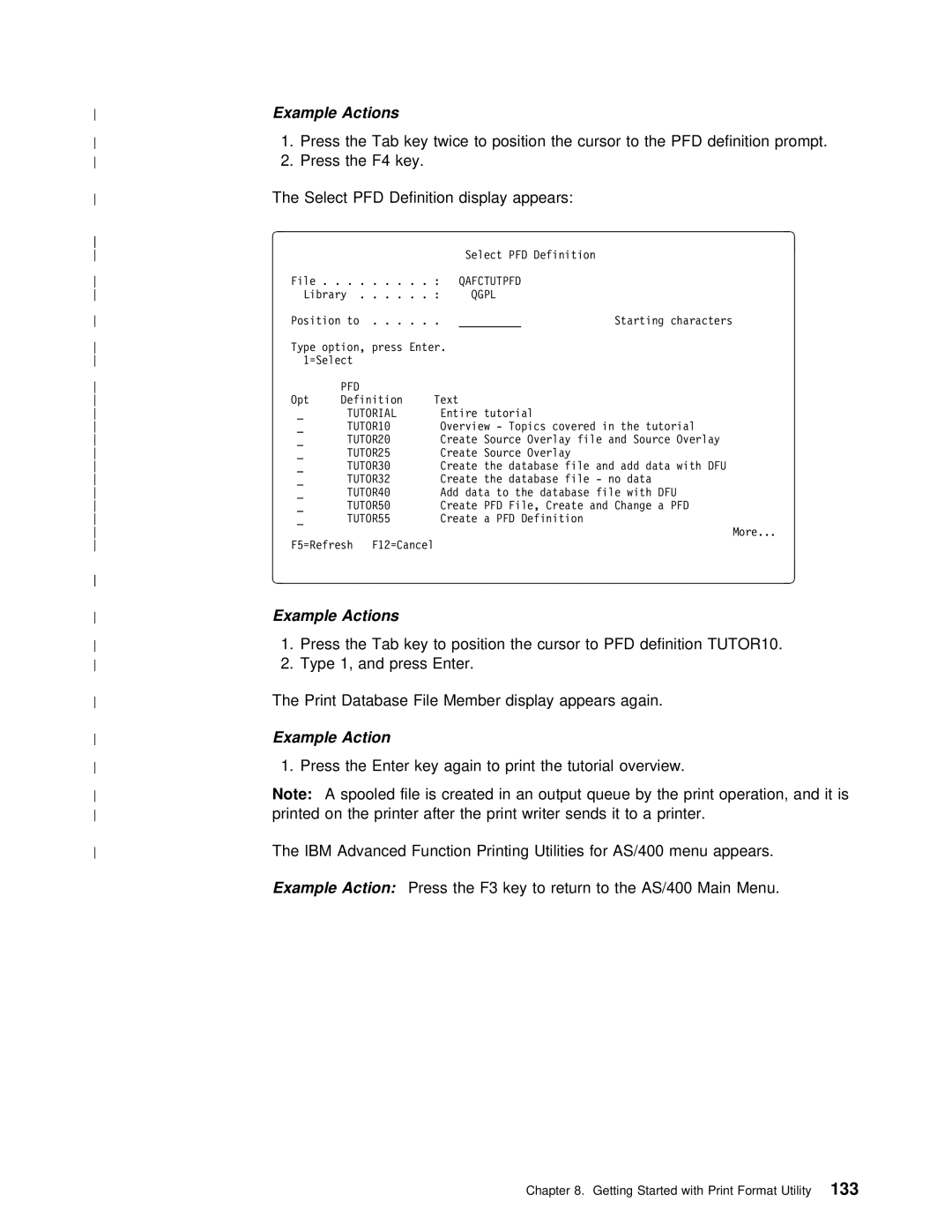 IBM AS/400 manual Definition Display Appears, Qafctutpfd 