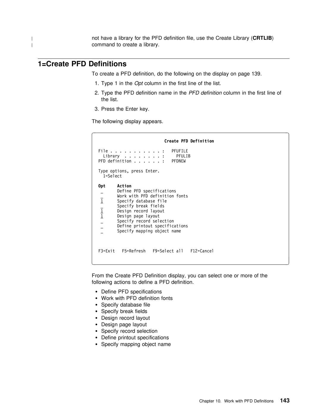 IBM AS/400 manual =Create PFD Definitions 