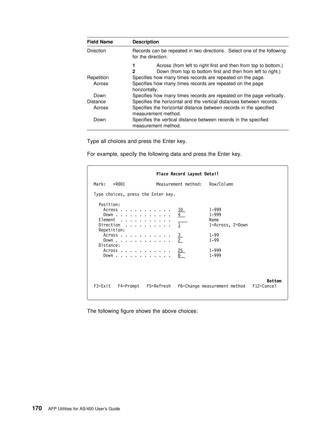 IBM AS/400 manual Following figure shows the above choices, Bottom 