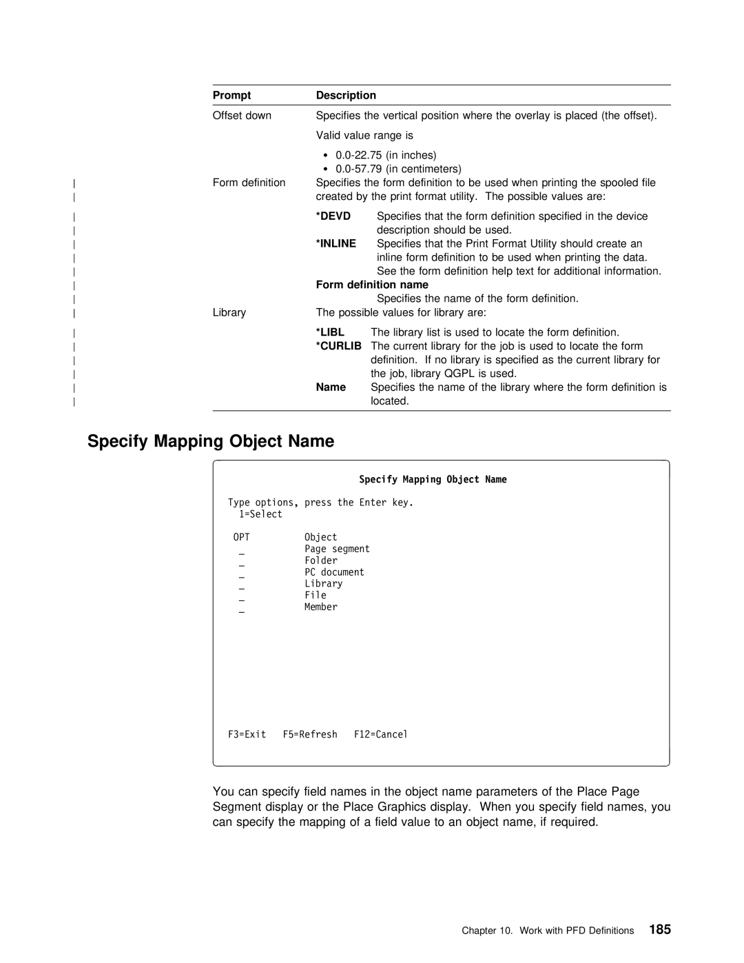 IBM AS/400 manual Specify Mapping Object Name 