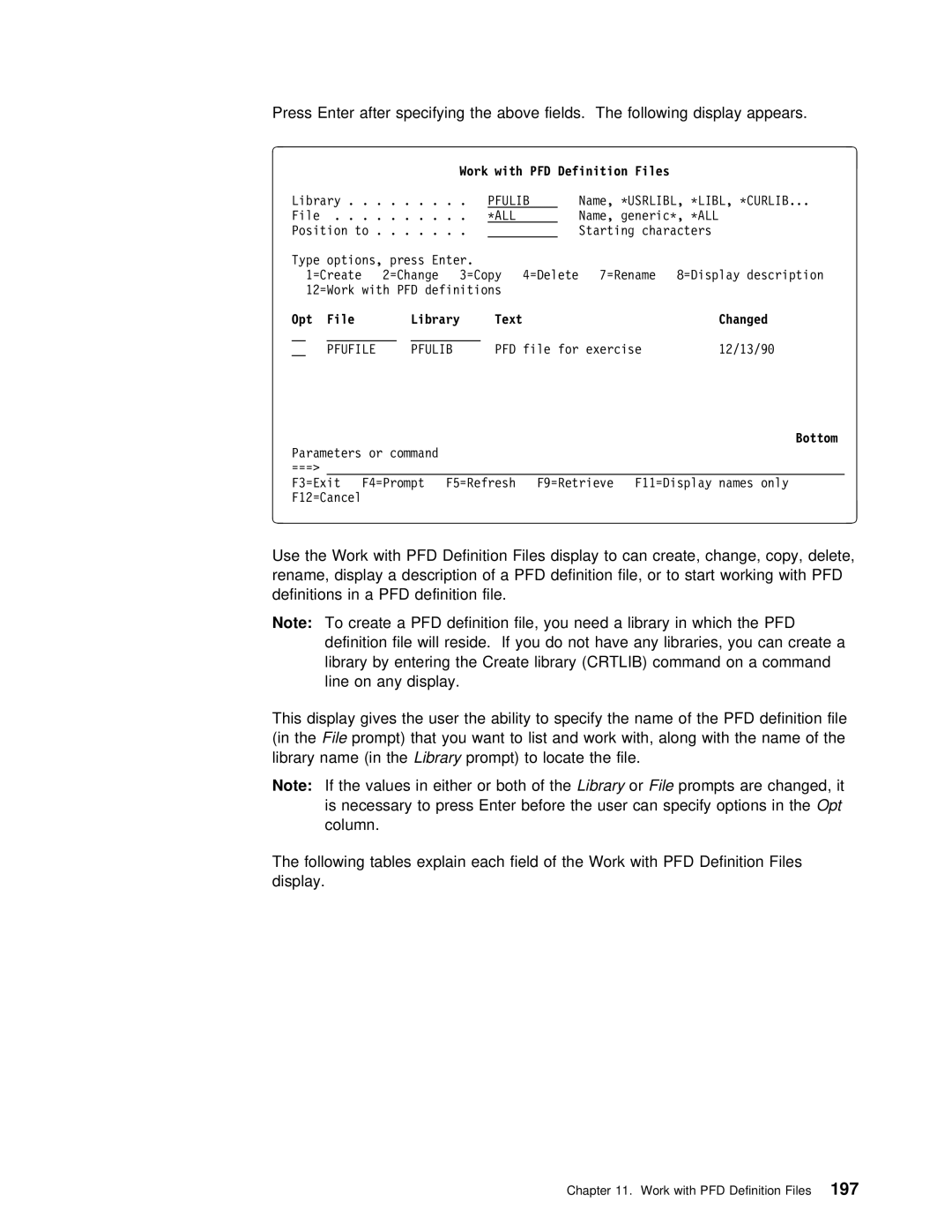 IBM AS/400 manual Prompt that You want to list and work With Along Library, InLibrarythe prompt to locate the file Values 