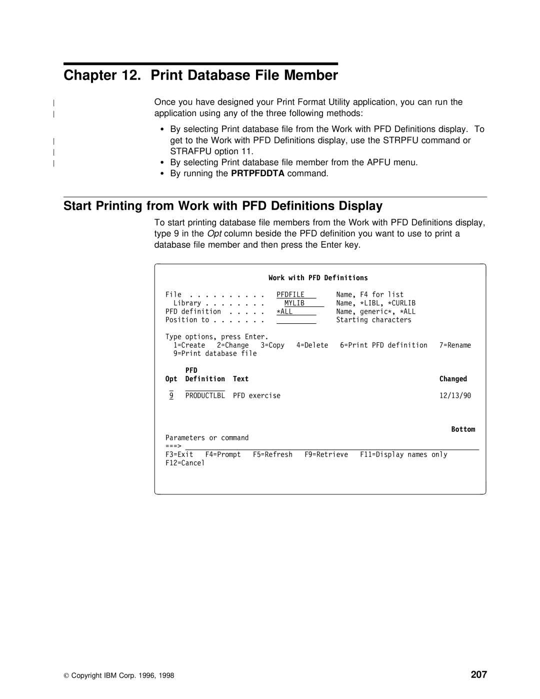 IBM AS/400 manual File, Start, Display, 207 