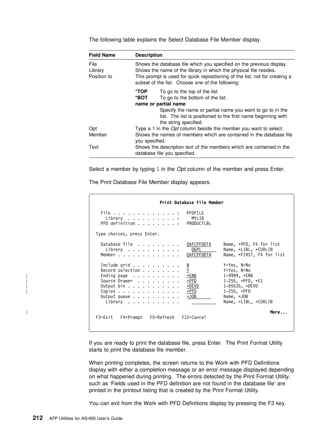 IBM AS/400 manual Such as ‘Fields used, Definitions Display by Pressing 