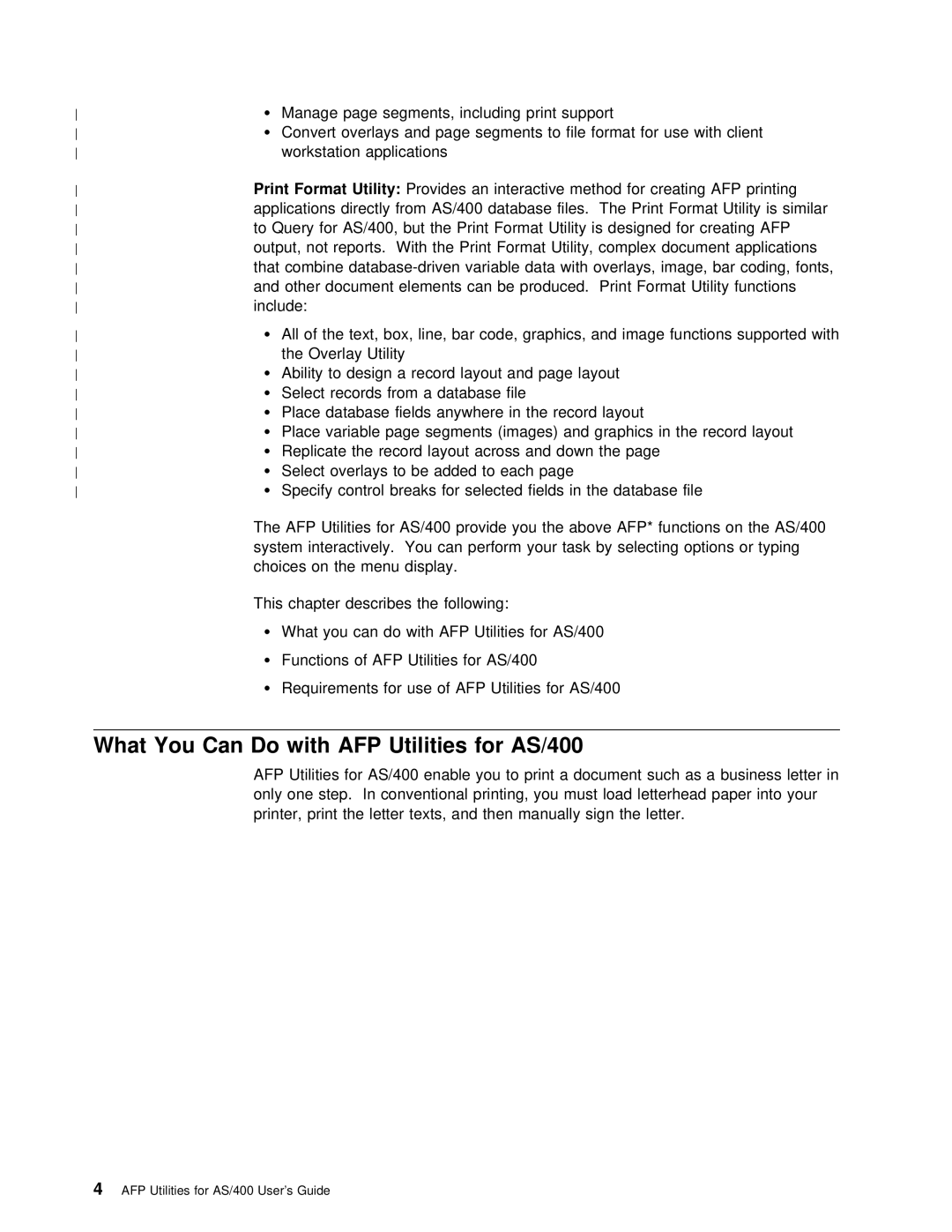 IBM manual With, Utilities for AS/400, Database files. The Print Format Utility, Query For, But Print 