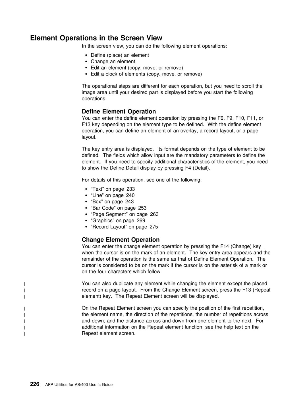 IBM AS/400 manual Element Operations, Rep, Define 