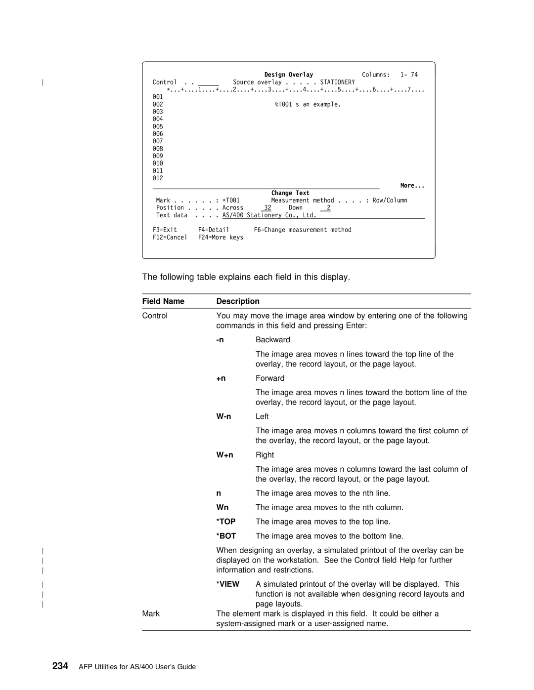 IBM AS/400 manual Following Explains Each Field This Display, More Change Text 