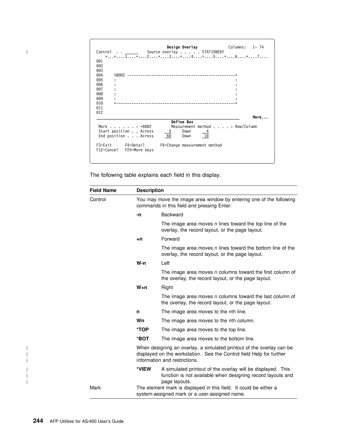 IBM AS/400 manual Image area window by entering one of the fo 