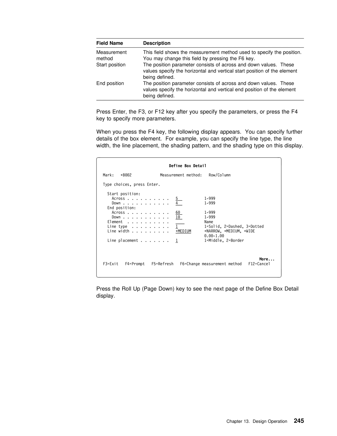 IBM AS/400 manual Define Box Detail, Design Operation245 