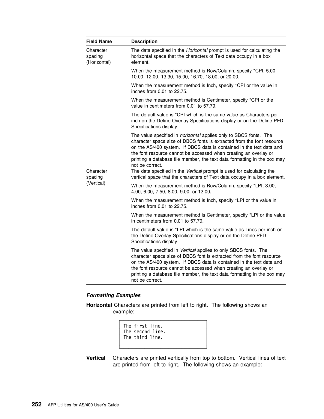 IBM AS/400 manual Horizontal, Lpi 