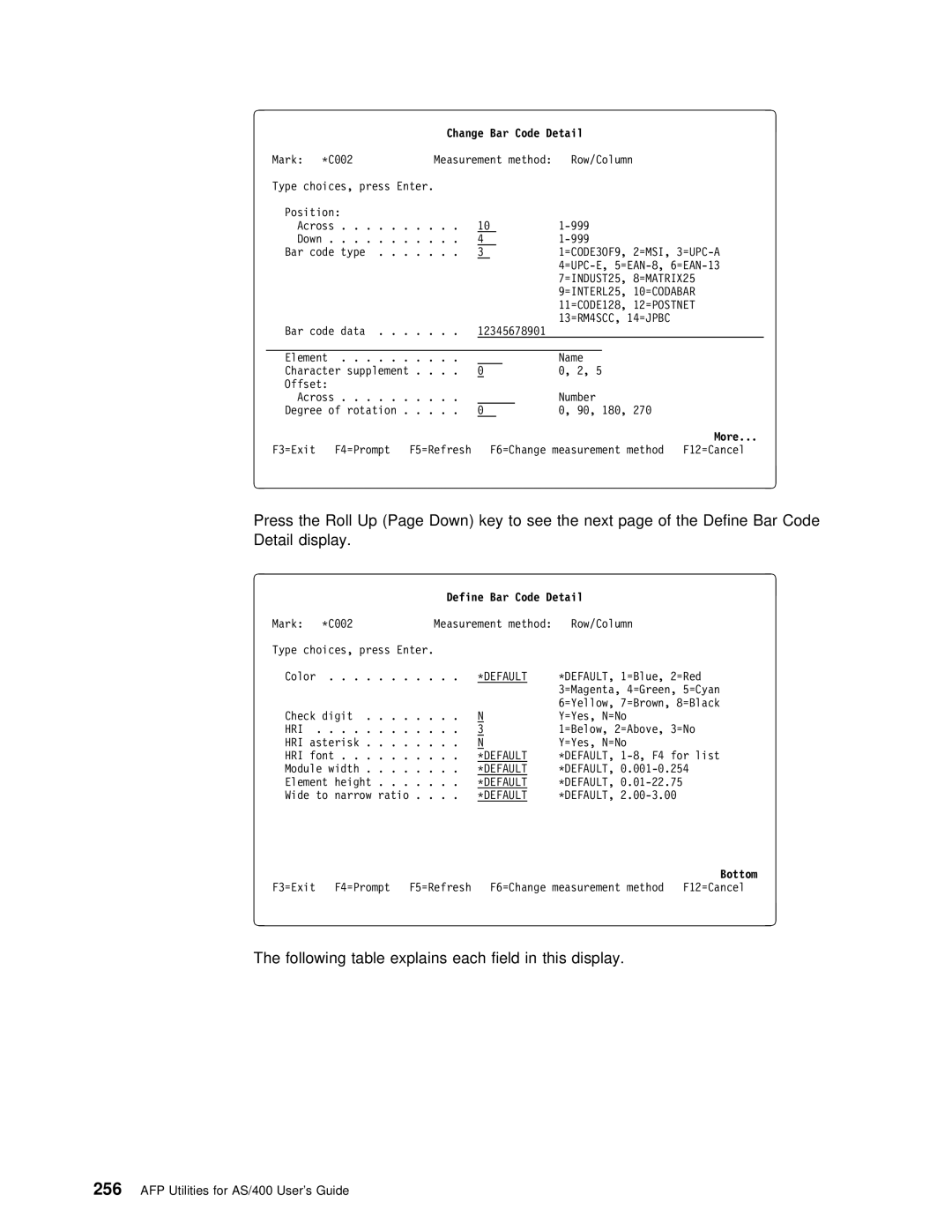 IBM AS/400 manual Change Bar Code Detail, Define Bar Code Detail 