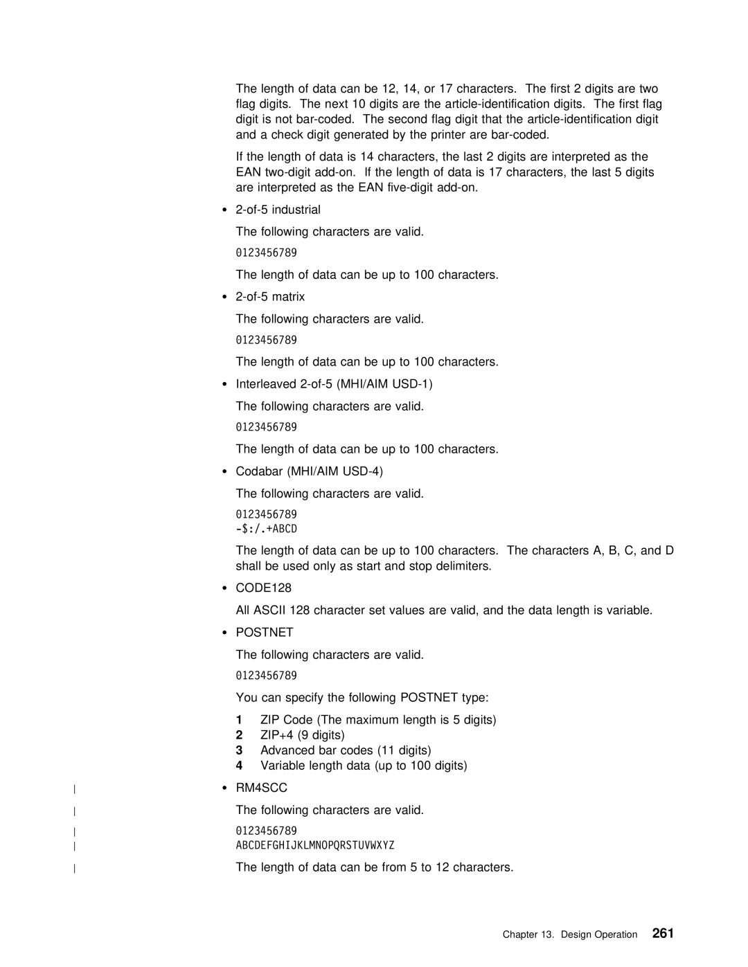 IBM AS/400 manual CODE128, Ascii, Postnet, ZIP+4, RM4SCC 