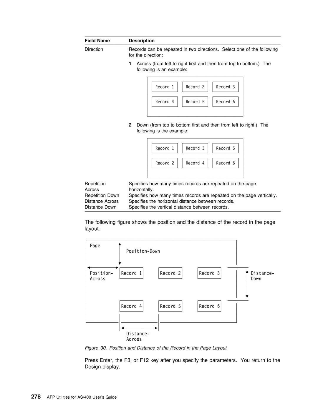 IBM AS/400 manual Position and Distance of the Record in the Page Layout 