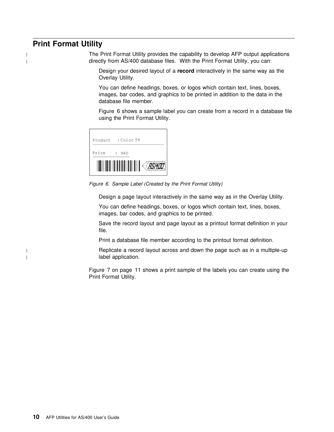 IBM AS/400 manual Sample Label Created by the Print Format Utility 