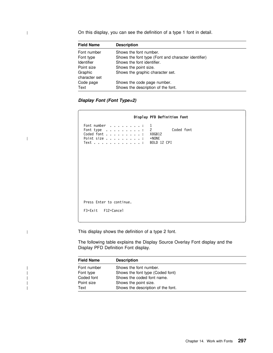 IBM AS/400 manual Display Font Font Type=2 