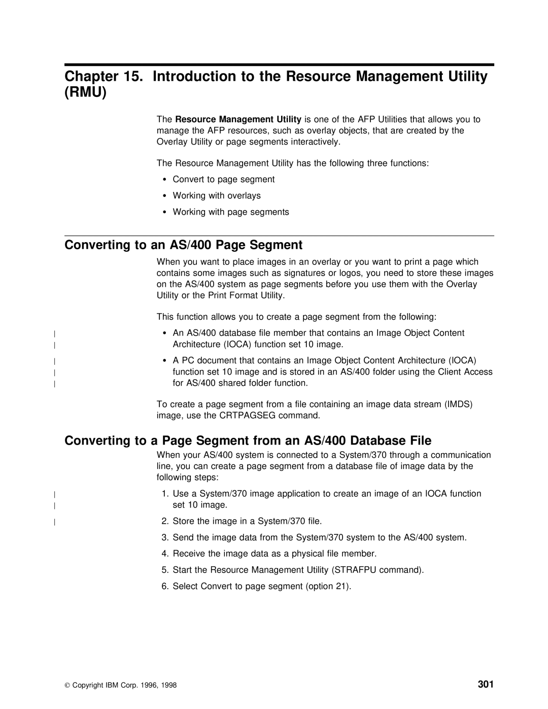 IBM manual Converting to an AS/400 Page Segment, To a, Resource, 301 