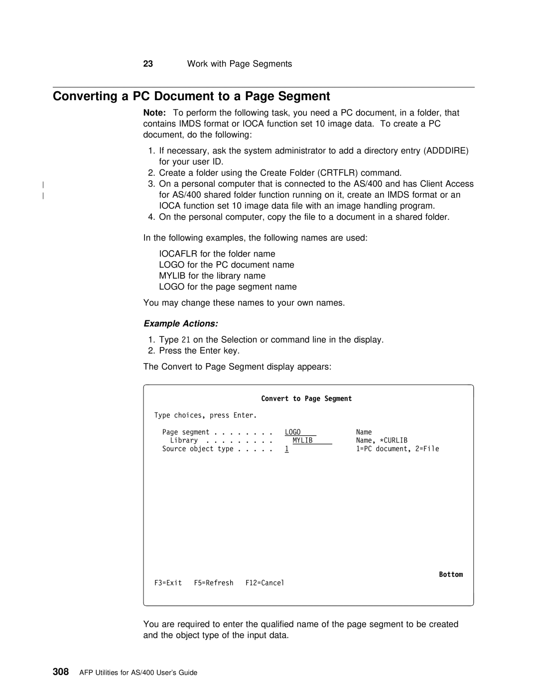 IBM AS/400 manual PC Document, Imds, Crtflr, Ioca 