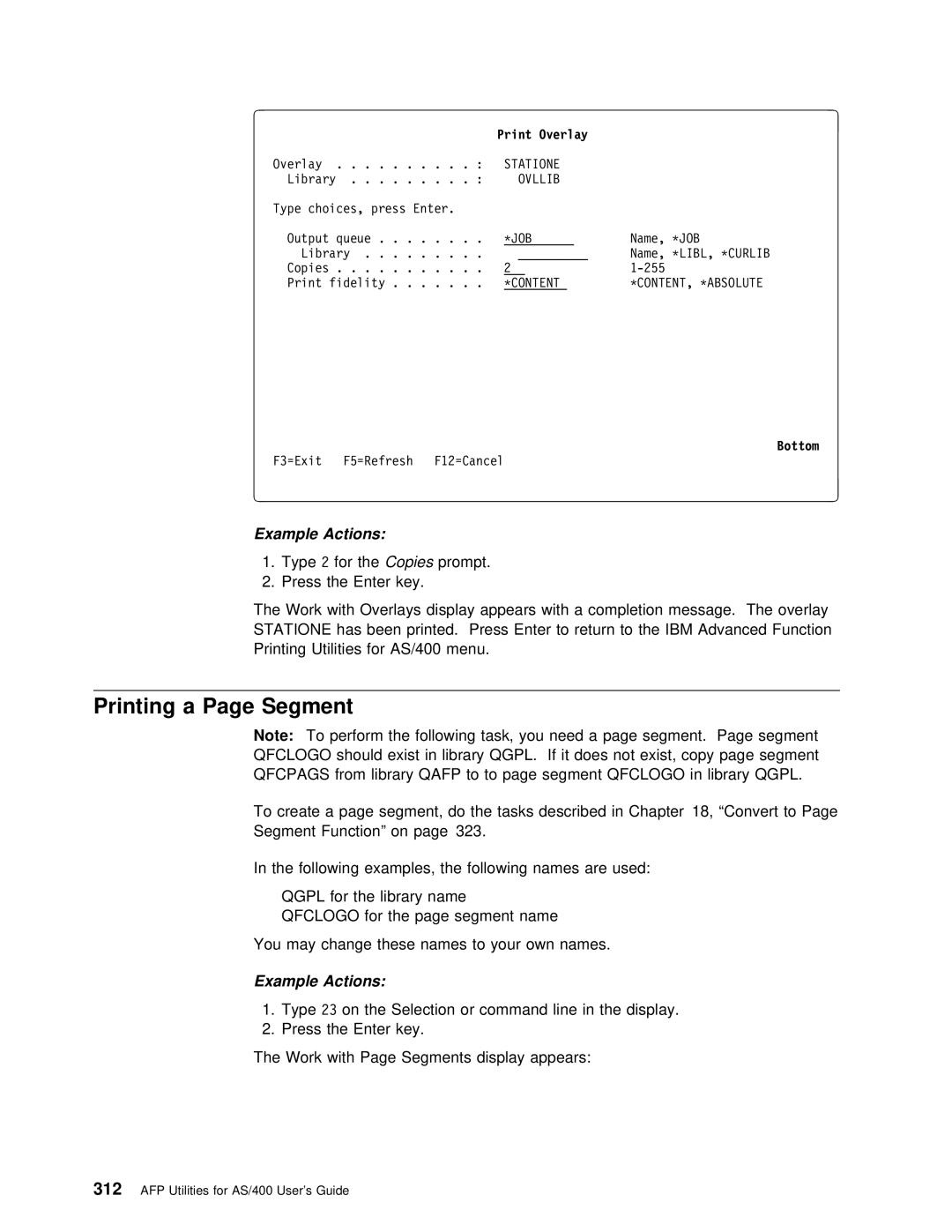 IBM AS/400 manual Printing a Page Segment 