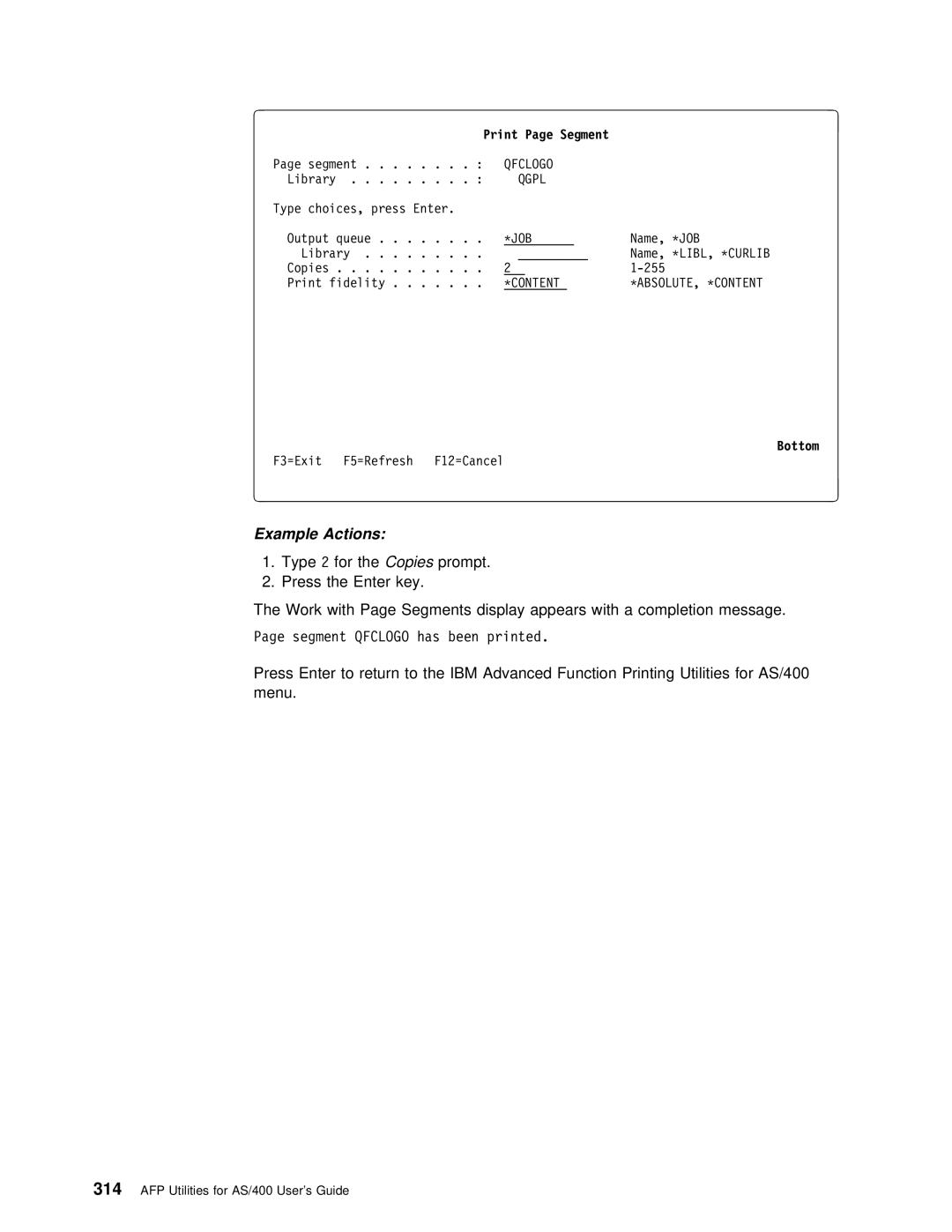 IBM AS/400 manual Print Page Segment 