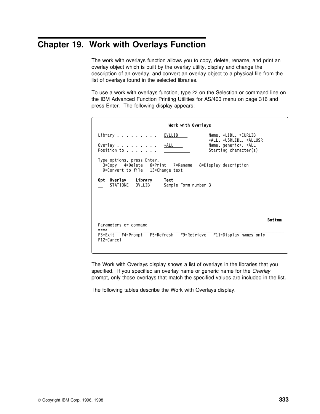 IBM AS/400 manual With, Work, 333 