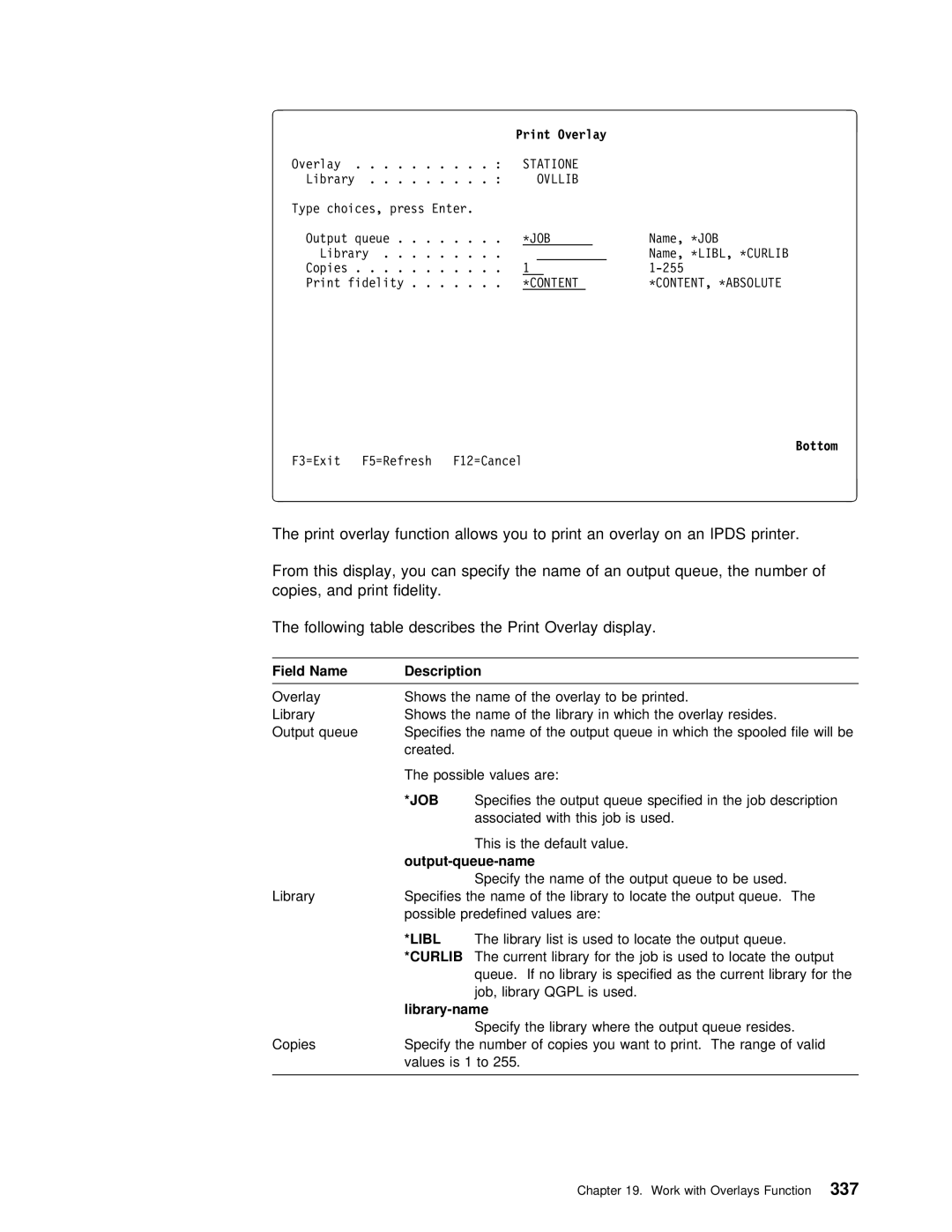 IBM AS/400 manual Job, Output-queue-name 