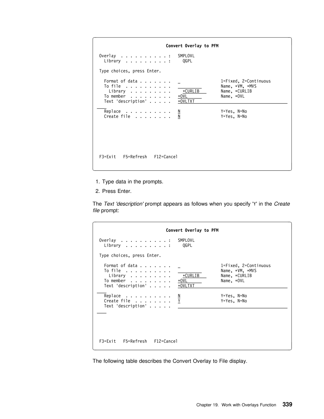 IBM AS/400 manual Convert Overlay to PFM 