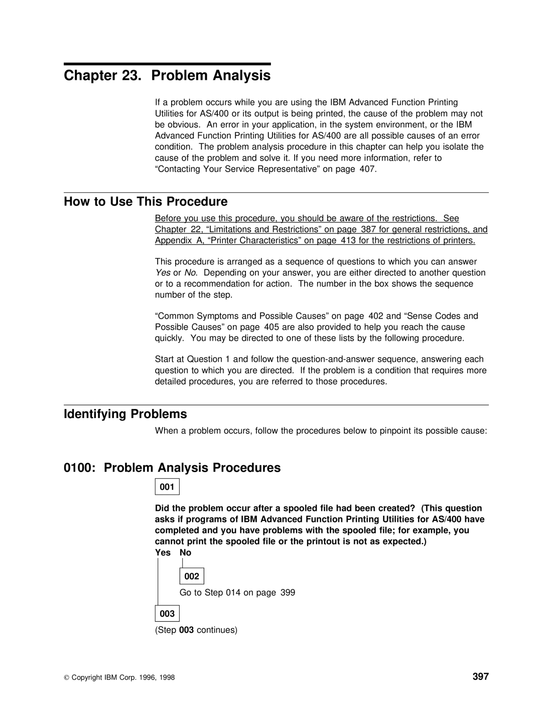 IBM AS/400 manual Problem Analysis, How to Use This Procedure, Identifying Problems, 397 