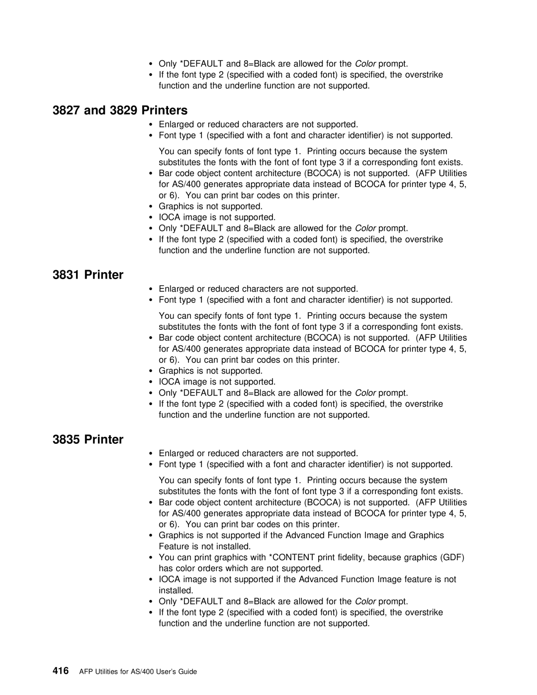 IBM AS/400 manual Printers, Image Is not supported Only, Print fidelity, because graphics 