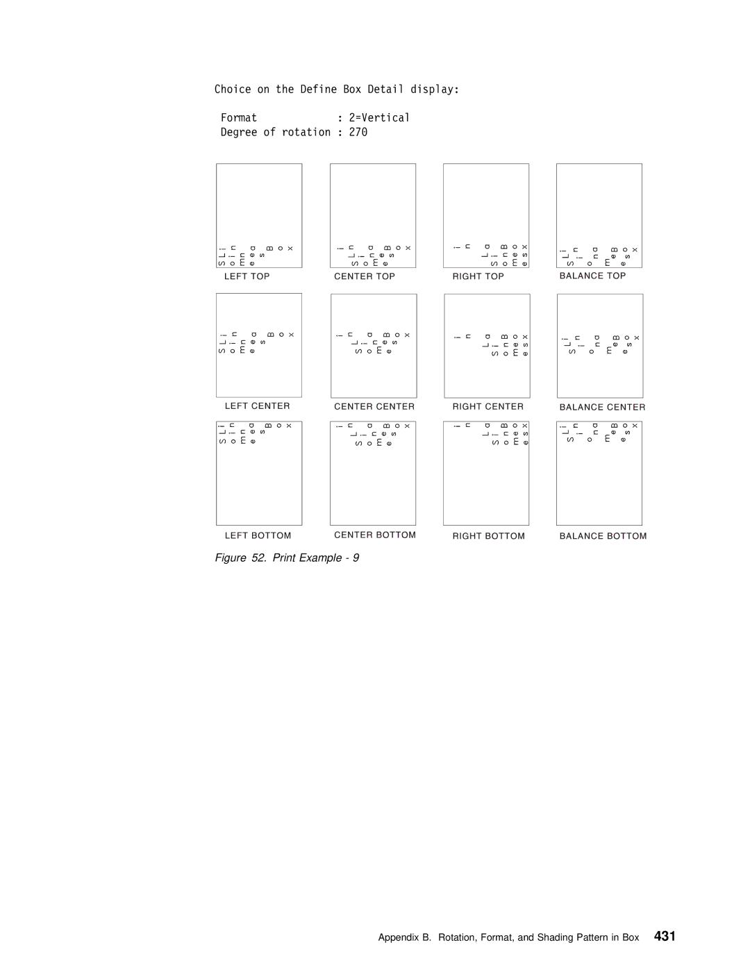 IBM AS/400 manual Appendix B. Rotation, Format, and Shading Pattern431 in Box 