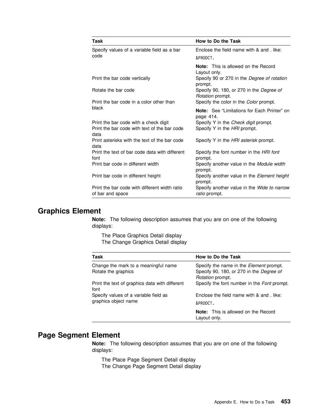 IBM AS/400 manual Graphics Element, Segment Element, Narrow 