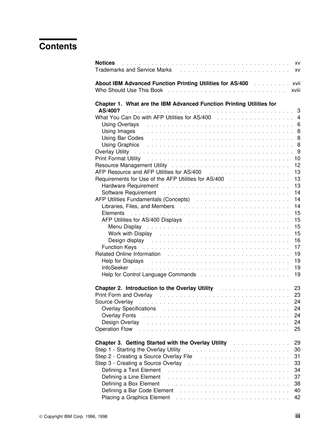 IBM AS/400 manual Contents 